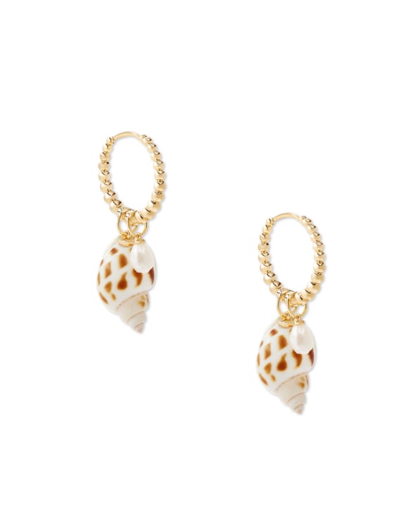 Oleana Gold Huggie Earrings in Spotted Shell